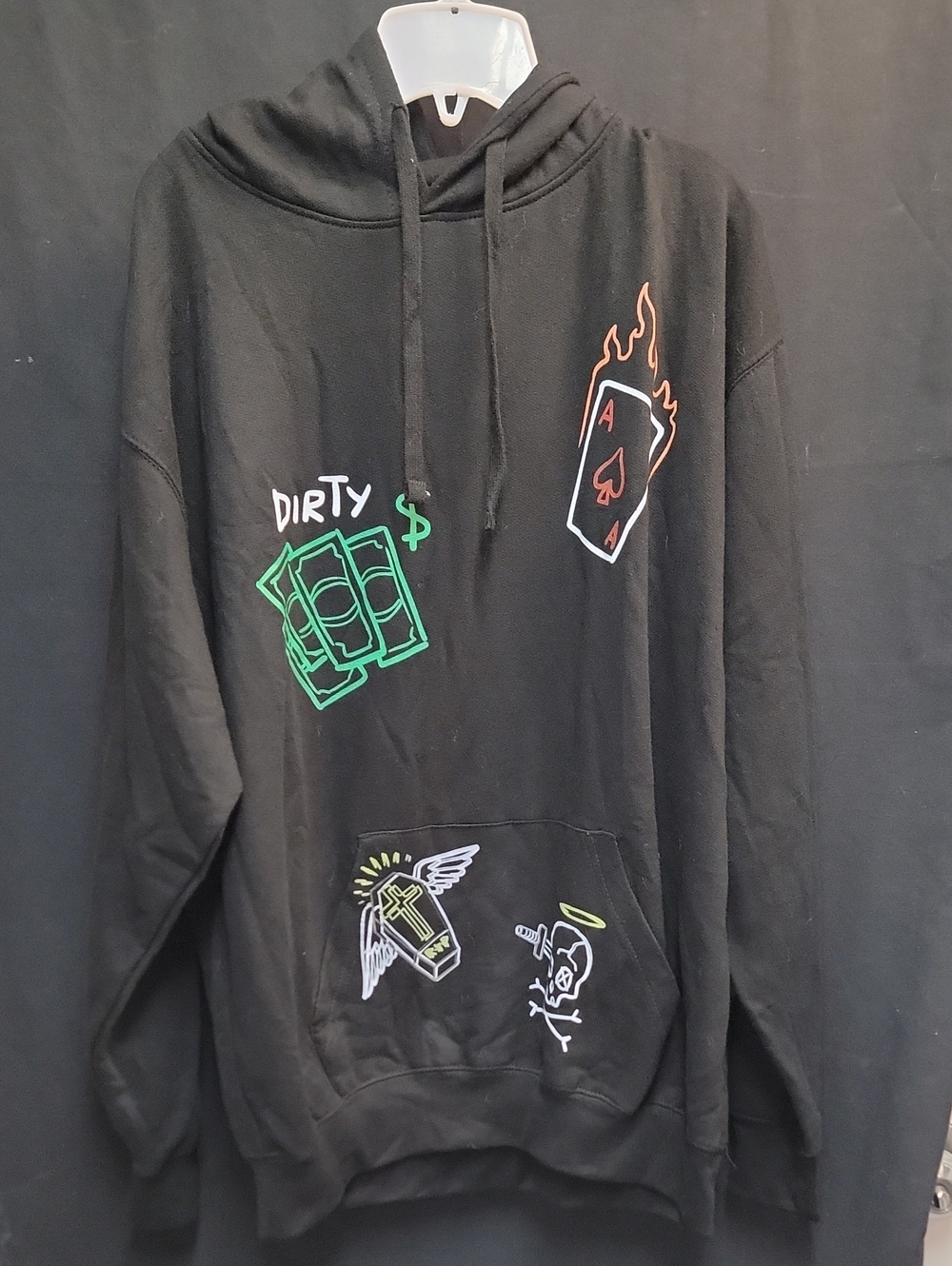 Black Graphic Pullover Hoodie with Neon Motif